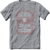 80 Jaar Legendarisch Gerijpt T-Shirt | Rood - Grijs | Grappig Verjaardag en Feest Cadeau Shirt | Dames - Heren - Unisex | Tshirt Kleding Kado | - Donker Grijs - Gemaleerd - 3XL