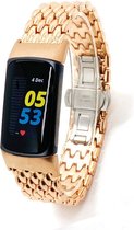 Stalen Smartwatch bandje - Geschikt voor Fitbit Charge 5 / Fitbit Charge 6 stalen draak band - rosé goud - Strap-it Horlogeband / Polsband / Armband
