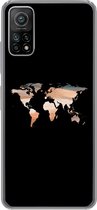 Geschikt voor Xiaomi Mi 10T 5G hoesje - Wereldkaart - Verf - Zwart - Siliconen Telefoonhoesje