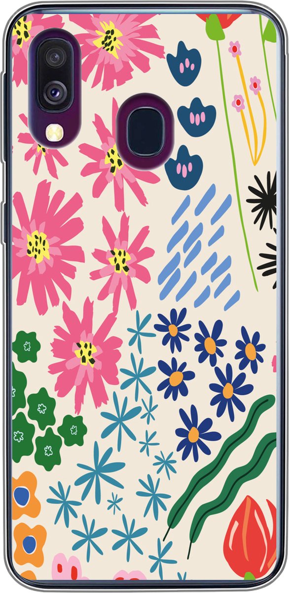 Telefoonhoesje Geschikt voor Samsung Galaxy A40 hoesje - Bloem - Bladeren - Veldbloemen - Siliconen Telefoonhoesje Telefoonhoesje