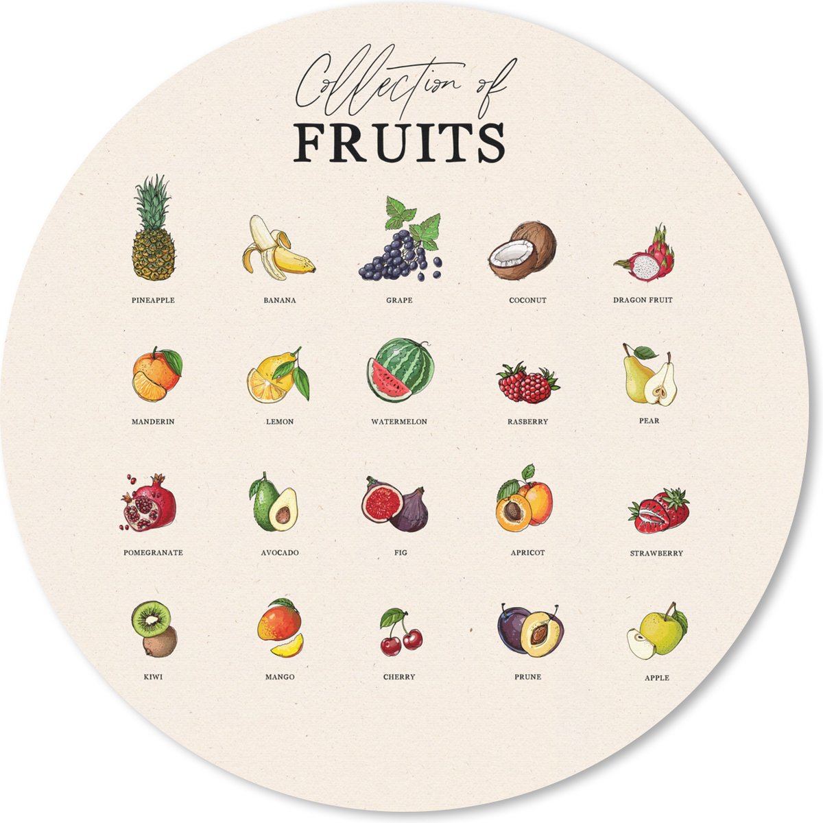 Muismat rond 50x50 cm - Mousepad Fruit - Eten - Keuken - Ronde muismatten - Cadeau voor vrouw