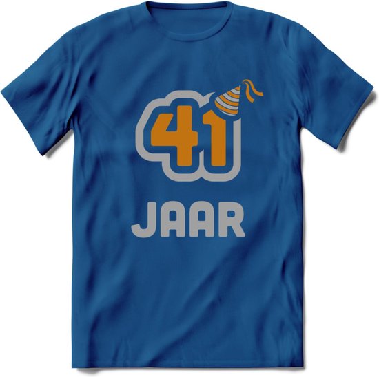 41 Jaar Feest T-Shirt | Goud - Zilver | Grappig Verjaardag Cadeau Shirt | Dames - Heren - Unisex | Tshirt Kleding Kado | - Donker Blauw - M