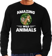 Sweater giraffe - zwart - heren - amazing wild animals - cadeau trui giraffe / giraffen liefhebber XL