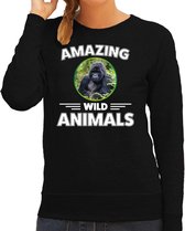 Sweater gorilla - zwart - dames - amazing wild animals - cadeau trui gorilla / gorilla apen liefhebber XS
