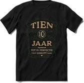 10 Jaar Legendarisch Gerijpt T-Shirt | Mos - Ivoor | Grappig Verjaardag en Feest Cadeau Shirt | Dames - Heren - Unisex | Tshirt Kleding Kado | - Zwart - M