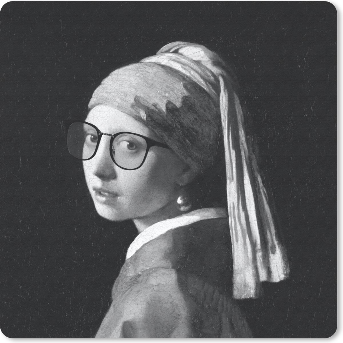 Muismat 30x30 cm - Mousepad Het meisje met de parel - Johannes Vermeer - Zwart - Wit - Muismatten