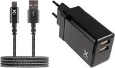 Xtorm 17W Snellader Adapter 2 Poort + USB Naar USB-C 1M 3.0A Kabel High Speed - Geschikt voor iPhone/iPad modellen - Wit – Geschikt voor Apple iPhone en iPad - Zwart - XA011