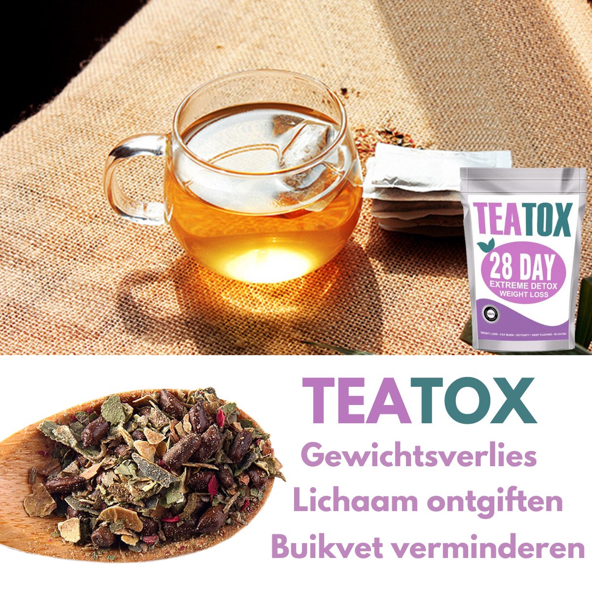 TeaTox™ Détox perte de poids 28 jours - Thee - Detox + E-book 30 recettes