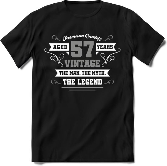 57 Jaar Legend T-Shirt | Zilver - Wit | Grappig Verjaardag en Feest Cadeau | Dames - Heren - Unisex | Kleding Kado | - Zwart - 3XL
