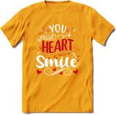 You Make My Heart Smile - Valentijn T-Shirt | Grappig Valentijnsdag Cadeautje voor Hem en Haar | Dames - Heren - Unisex | Kleding Cadeau | - Geel - XXL
