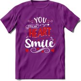 You Make My Heart Smile - Valentijn T-Shirt | Grappig Valentijnsdag Cadeautje voor Hem en Haar | Dames - Heren - Unisex | Kleding Cadeau | - Paars - L