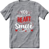 You Make My Heart Smile - Valentijn T-Shirt | Grappig Valentijnsdag Cadeautje voor Hem en Haar | Dames - Heren - Unisex | Kleding Cadeau | - Donker Grijs - Gemaleerd - 3XL