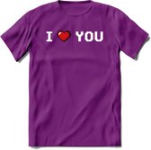 I Love You - Valentijn T-Shirt | Grappig Valentijnsdag Cadeautje voor Hem en Haar | Dames - Heren - Unisex | Kleding Cadeau | - Paars - XXL