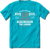 19 Jaar Legend T-Shirt | Zilver - Wit | Grappig Verjaardag en Feest Cadeau | Dames - Heren - Unisex | Kleding Kado | - Blauw - M