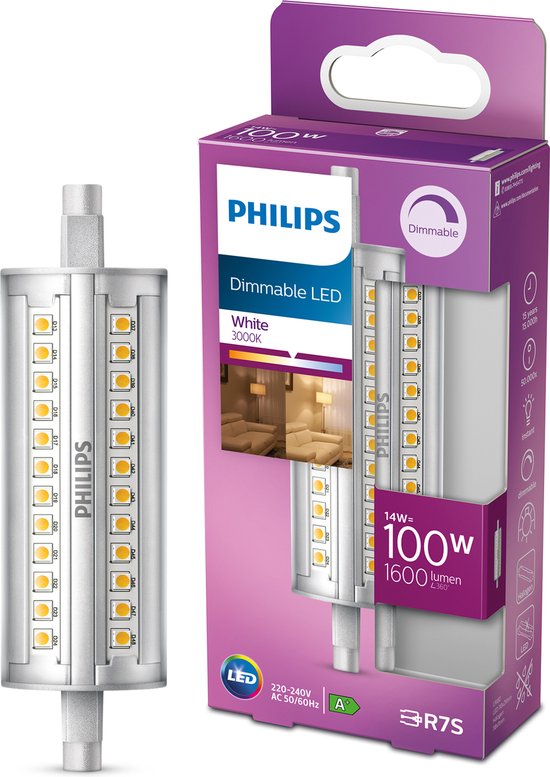 mouw warm bureau Philips LED Staaflamp Transparant - 100 W - R7S - Dimbaar wit licht |  bol.com