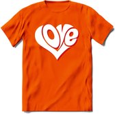 Love - Valentijn T-Shirt | Grappig Valentijnsdag Cadeautje voor Hem en Haar | Dames - Heren - Unisex | Kleding Cadeau | - Oranje - S