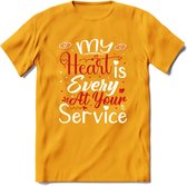 My Heart Is Every At Your Service - Valentijn T-Shirt | Grappig Valentijnsdag Cadeautje voor Hem en Haar | Dames - Heren - Unisex | Kleding Cadeau | - Geel - XL