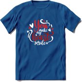 You Make My Heart Smile - Valentijn T-Shirt | Grappig Valentijnsdag Cadeautje voor Hem en Haar | Dames - Heren - Unisex | Kleding Cadeau | - Donker Blauw - L