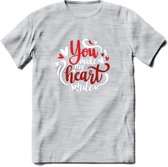 You Make My Heart Smile - Valentijn T-Shirt | Grappig Valentijnsdag Cadeautje voor Hem en Haar | Dames - Heren - Unisex | Kleding Cadeau | - Licht Grijs - Gemaleerd - 3XL