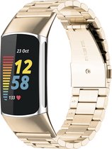 YONO Schakel Bandje geschikt voor Fitbit Charge 5 - Vervangende RVS Armband - Champagne