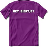 Hey, Biertje? T-Shirt | Bier Kleding | Feest | Drank | Grappig Verjaardag Cadeau | - Paars - L