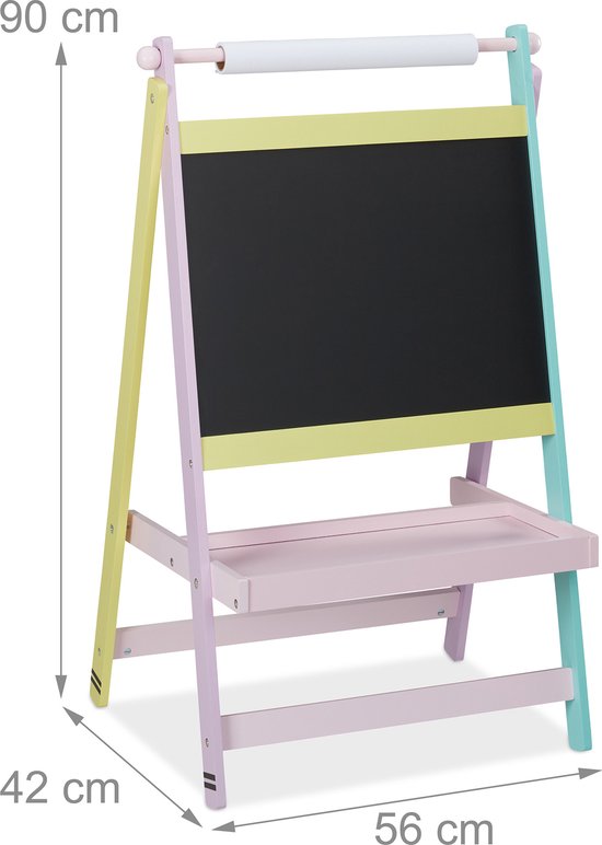 Relaxdays tableau noir enfants - tableau avec rouleau de papier - debout - planche à dessin - planche de jeu