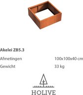 Cortenstaal Akelei ZB5.3 Vierkant zonder bodem 100x100x40 cm. Plantenbak