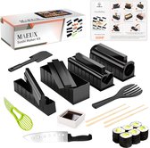 MAEUX Sushi maker 15-delig - Sushi set - Kunststof - XXL set - Avocadosnijder, Temaki rol mat, Soja saus bakje