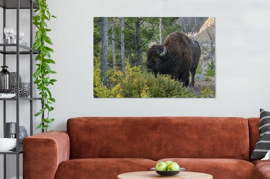 Canvas schilderij 120x80 cm - Wanddecoratie Bizon in park van Wyoming - Muurdecoratie woonkamer - Slaapkamer decoratie - Kamer accessoires - Schilderijen op canvas
