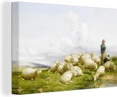Canvas Schilderij Herder met schapen - Schilderij van Thomas Sidney Cooper - 120x80 cm - Wanddecoratie