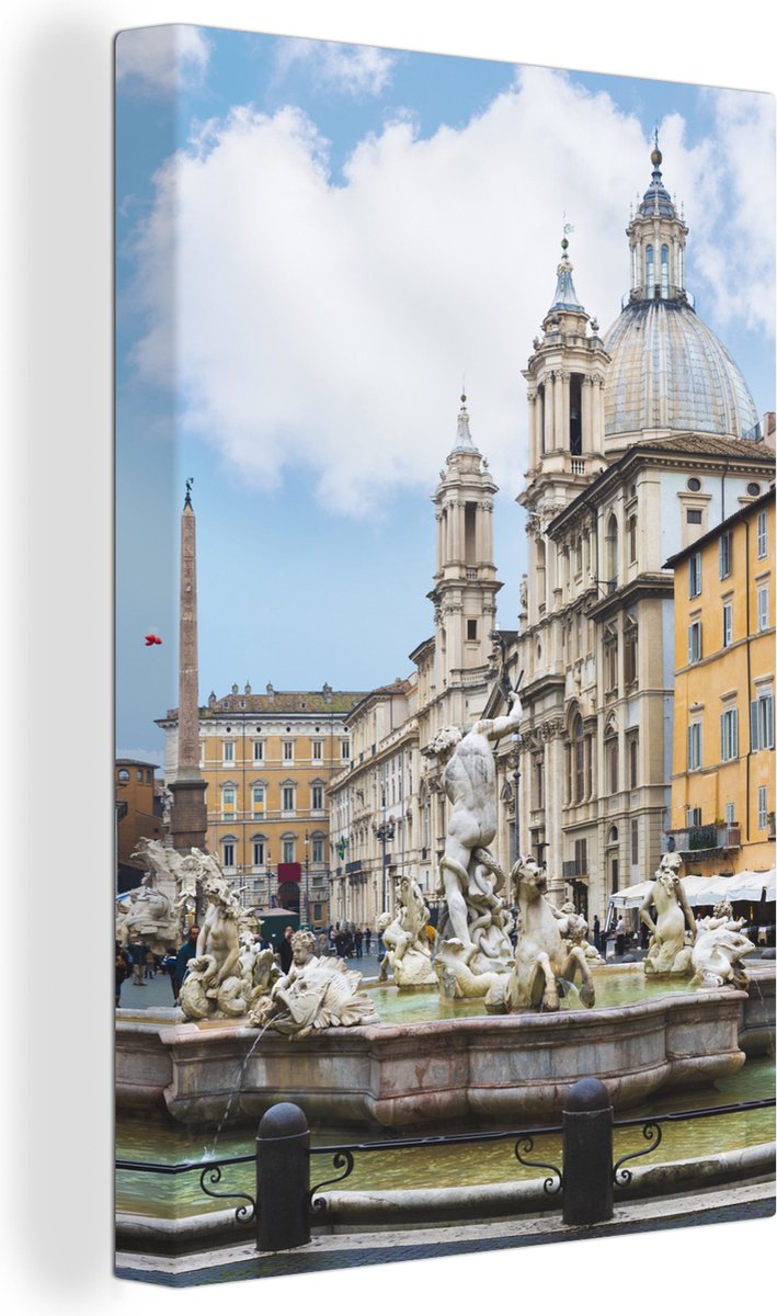 Canvas Schilderij De Neptunusfontein op het Piazza Navona in Rome - 20x30 cm - Wanddecorat