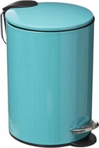 5Five Pedaalemmer - turquoise blauw - metaal - 3L - 23 cm - soft close - voor badkamer en toilet