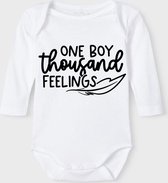 Baby Rompertje met tekst 'One boy a thousand feelings' |Lange mouw l | wit zwart | maat 50/56 | cadeau | Kraamcadeau | Kraamkado