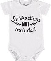 Baby Rompertje met tekst 'Instuctions not included' | Korte mouw l | wit zwart | maat 62/68 | cadeau | Kraamcadeau | Kraamkado