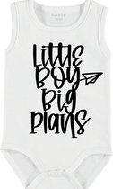 Baby Rompertje met tekst 'Little boy, big plans' | mouwloos l | wit zwart | maat 62/68 | cadeau | Kraamcadeau | Kraamkado