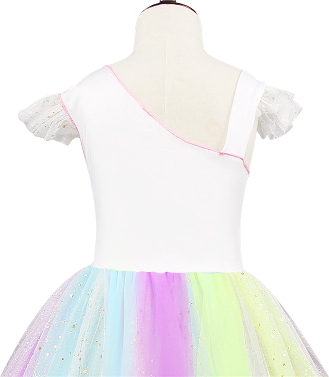 Joya Kids® Regenboog Eenhoorn Verkleed Jurk Set | Unicorn Jurk kostuum | Prinsessen jurk verkleedjurk + Haarband | (M) | Cadeau meisje — afbeelding 12