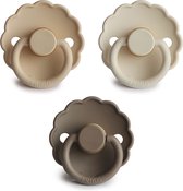 Frigg fopspeen - maat 2 6-18 maanden - 3 stuks - daisy - portobello - french gray - baked clay•