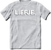 Liefje - Valentijn T-Shirt | Grappig Valentijnsdag Cadeautje voor Hem en Haar | Dames - Heren - Unisex | Kleding Cadeau | - Licht Grijs - Gemaleerd - 3XL