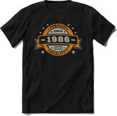 Premium Since 1986 T-Shirt | Goud - Zilver | Grappig Verjaardag Kleding Cadeau Shirt | Dames - Heren - Unisex Tshirt | - Zwart - M