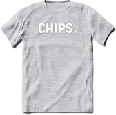 Chips - Snack T-Shirt | Grappig Verjaardag Kleding Cadeau | Eten En Snoep Shirt | Dames - Heren - Unisex Tshirt | - Licht Grijs - Gemaleerd - L