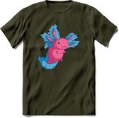 Schattig Axolotl T-Shirt Grappig | Dieren amfibieën Kleding Kado Heren / Dames | Animal Cadeau shirt - Leger Groen - L