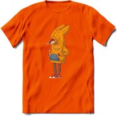 Verlegen vos T-Shirt Grappig | Dieren honden Kleding Kado Heren / Dames | Animal Skateboard Cadeau shirt - Oranje - XXL