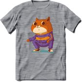 Casual kat T-Shirt Grappig | Dieren katten Kleding Kado Heren / Dames | Animal Skateboard Cadeau shirt - Donker Grijs - Gemaleerd - L