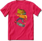 Casual kikker T-Shirt Grappig | Dieren reptiel Kleding Kado Heren / Dames | Animal Skateboard Cadeau shirt - Roze - XL