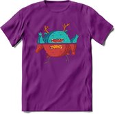 Casual monsters T-Shirt Grappig | Dieren Kleding Kado Heren / Dames | Animal Skateboard Cadeau shirt - Paars - XXL