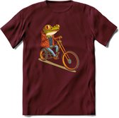 Biker kikker T-Shirt Grappig | Dieren reptiel Kleding Kado Heren / Dames | Animal Skateboard Cadeau shirt - Burgundy - XXL