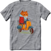 Casual scooter kat T-Shirt Grappig | Dieren katten Kleding Kado Heren / Dames | Animal Skateboard Cadeau shirt - Donker Grijs - Gemaleerd - XXL