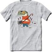 Casual kikker T-Shirt Grappig | Dieren reptiel Kleding Kado Heren / Dames | Animal Skateboard Cadeau shirt - Licht Grijs - Gemaleerd - S