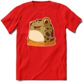 Blije kikker T-Shirt Grappig | Dieren reptielen Kleding Kado Heren / Dames | Animal Skateboard Cadeau shirt - Rood - XXL