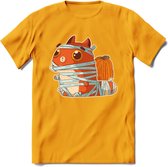 Mummy kat T-Shirt Grappig | Dieren katten halloween Kleding Kado Heren / Dames | Animal Skateboard Cadeau shirt - Geel - XXL